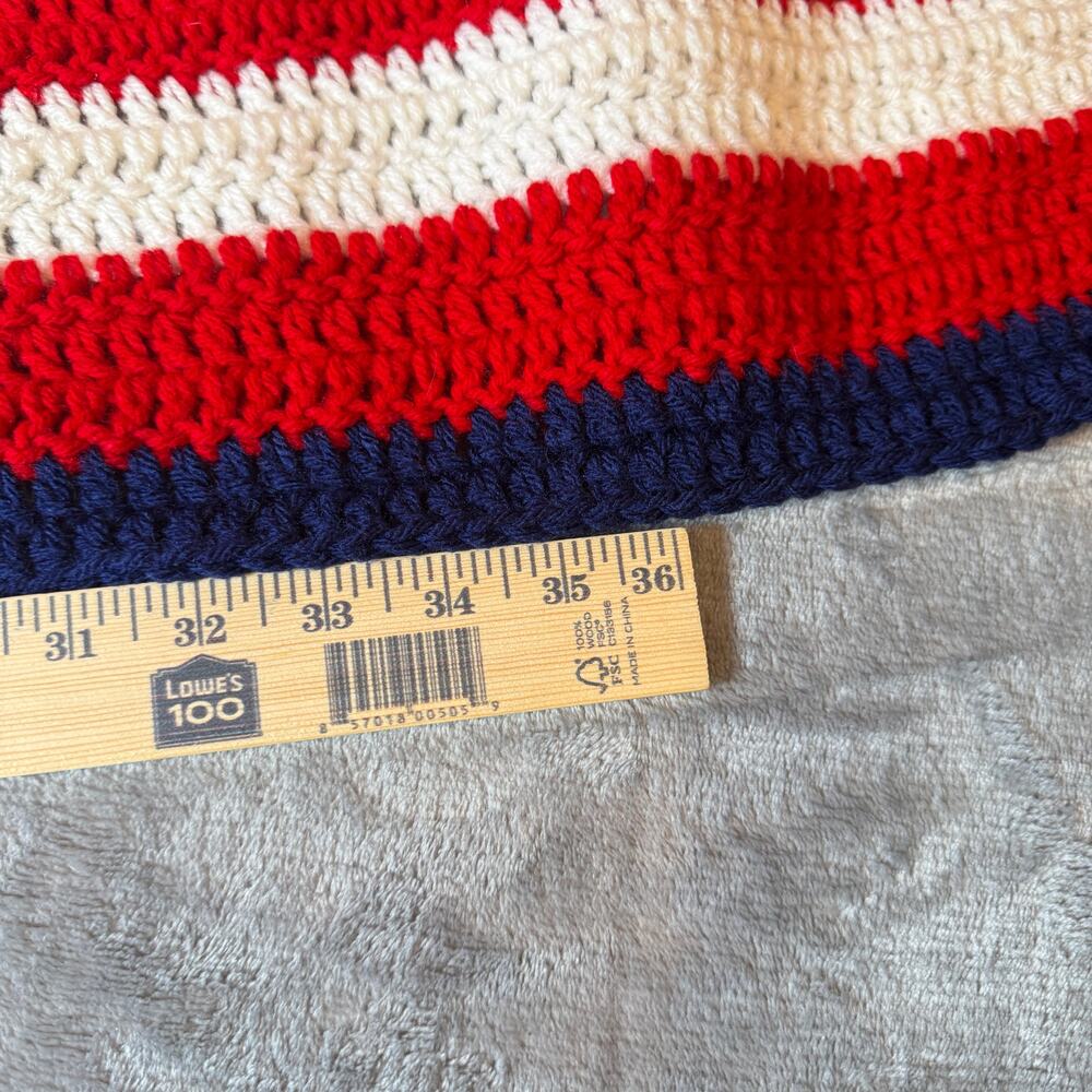 Handmade Crochet Afghan Throw Blanket Red White Blue Patriotic Americana 48 x 48 - Picture 3 of 5